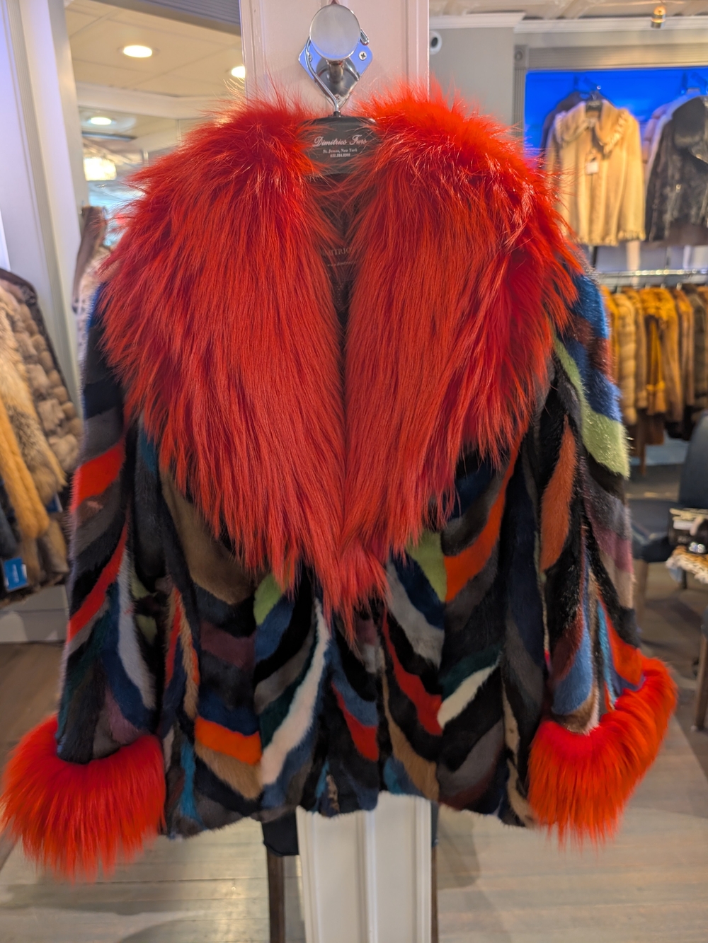 Multicolor Mink Fur Jacket with Red Fox Trim